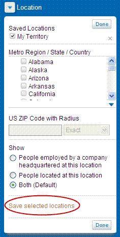 Save Location Link in Location Criteria
